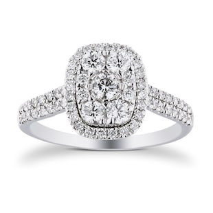 Goldsmiths 18ct White Gold Rectangle 0.75cttw Cluster Ring