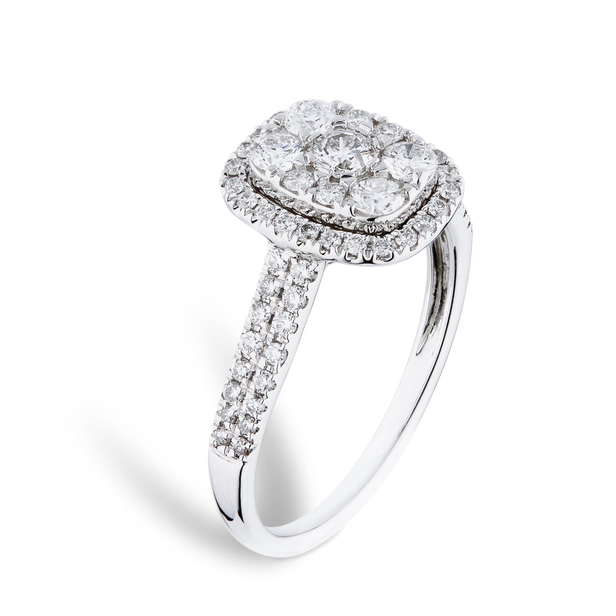 Goldsmiths 18ct White Gold Rectangle 0.75cttw Cluster Ring - Ring Size J