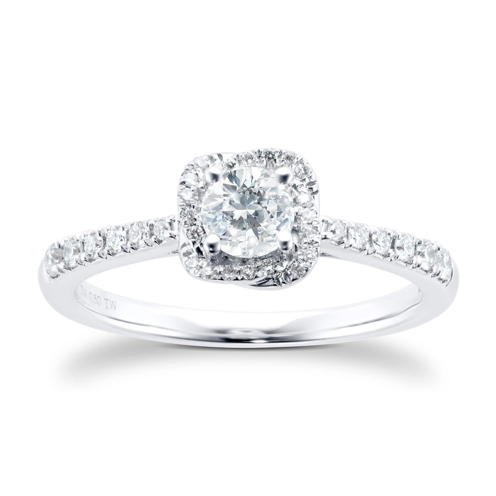Goldsmiths 9ct White Gold 0.50cttw Diamond Flower Halo Ring - Ring Size N Goldsmiths 9ct White Gold 0.50cttw Diamond Flower Halo Ring - Ring Size N