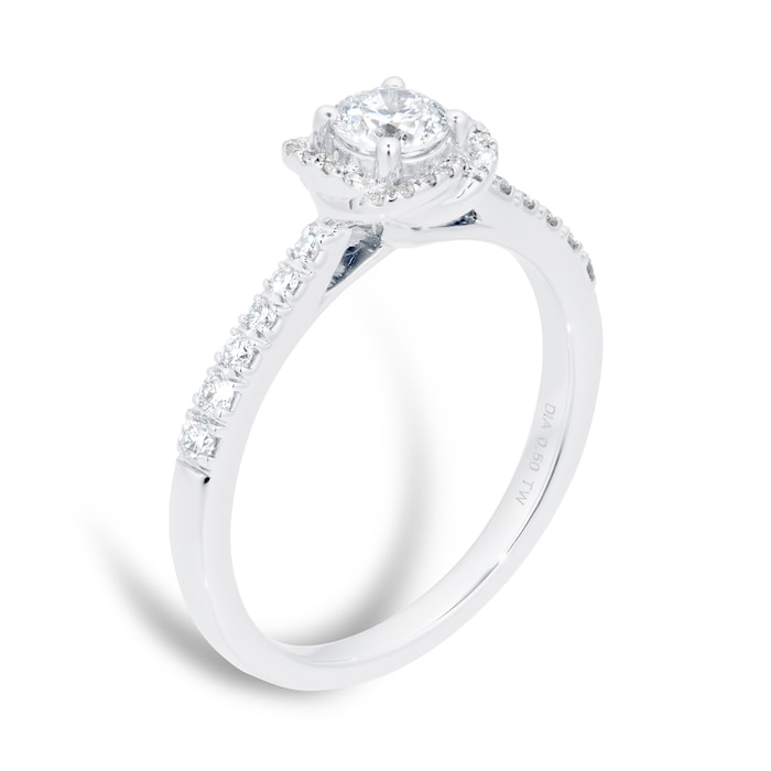 Goldsmiths 9ct White Gold 0.50cttw Diamond Flower Halo Ring - Ring Size M