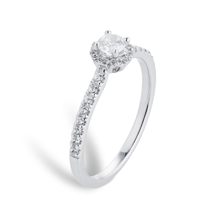 Goldsmiths 9ct White Gold 0.40cttw Diamond Flower Halo Ring - Ring Size N