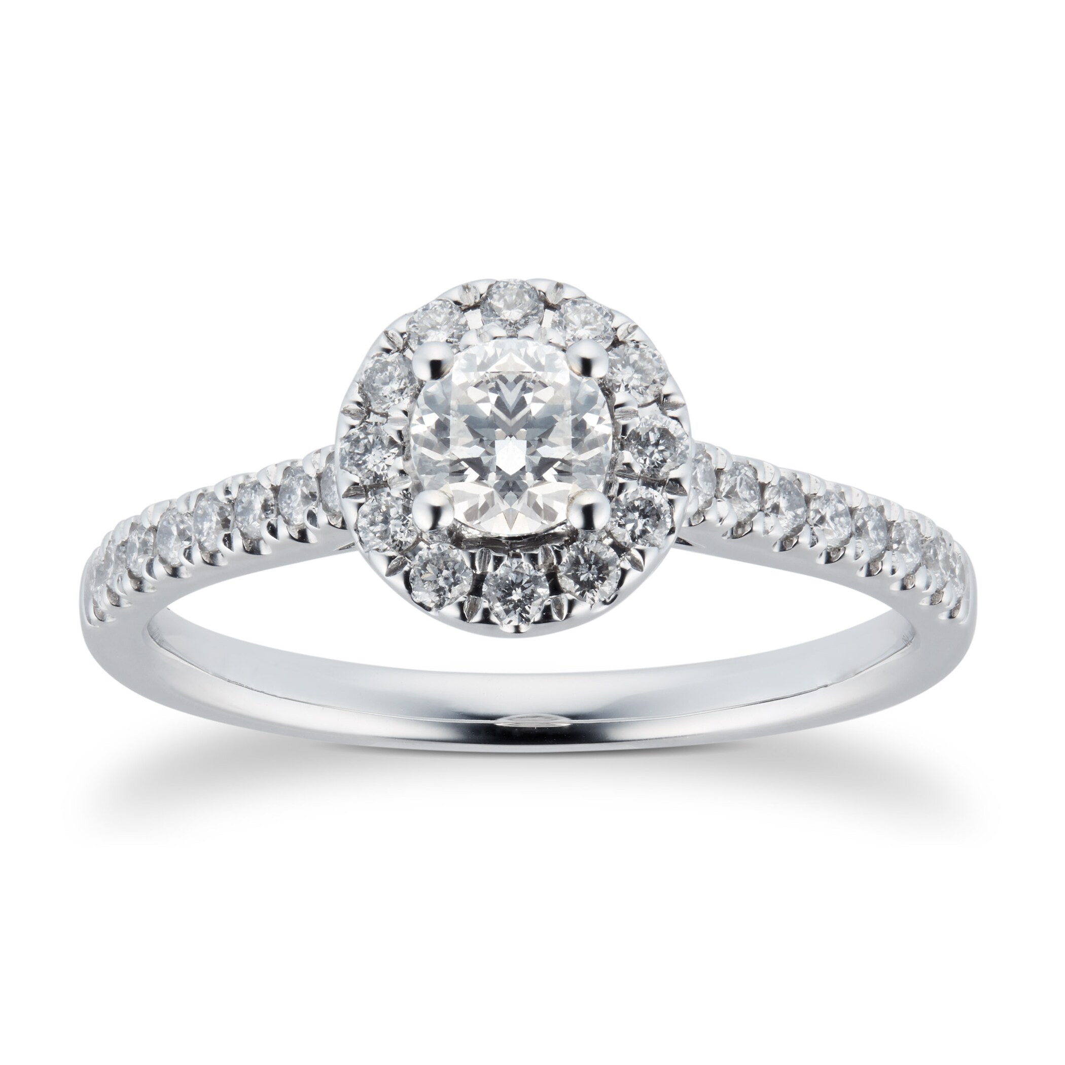 Goldsmiths 18ct White Gold 0.70cttw Diamond Halo Engagement Ring
