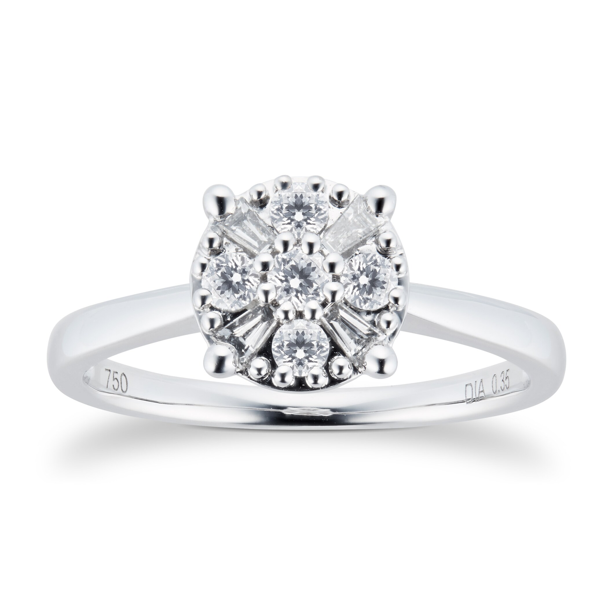 Goldsmiths 18ct White Gold 0.35cttw Round Mixed Stone Cluster Engagement Ring