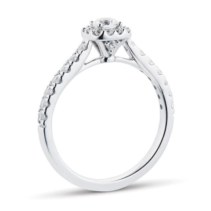 Goldsmiths 18ct White Gold 0.60cttw Diamond Halo Engagement Ring - Ring Size M