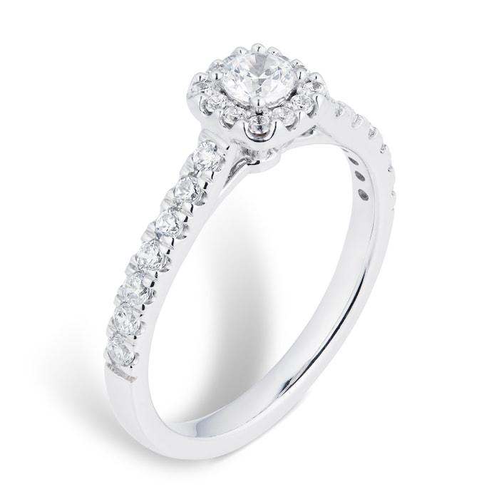 Goldsmiths 18ct White Gold 0.60cttw Diamond Halo Engagement Ring - Ring Size N