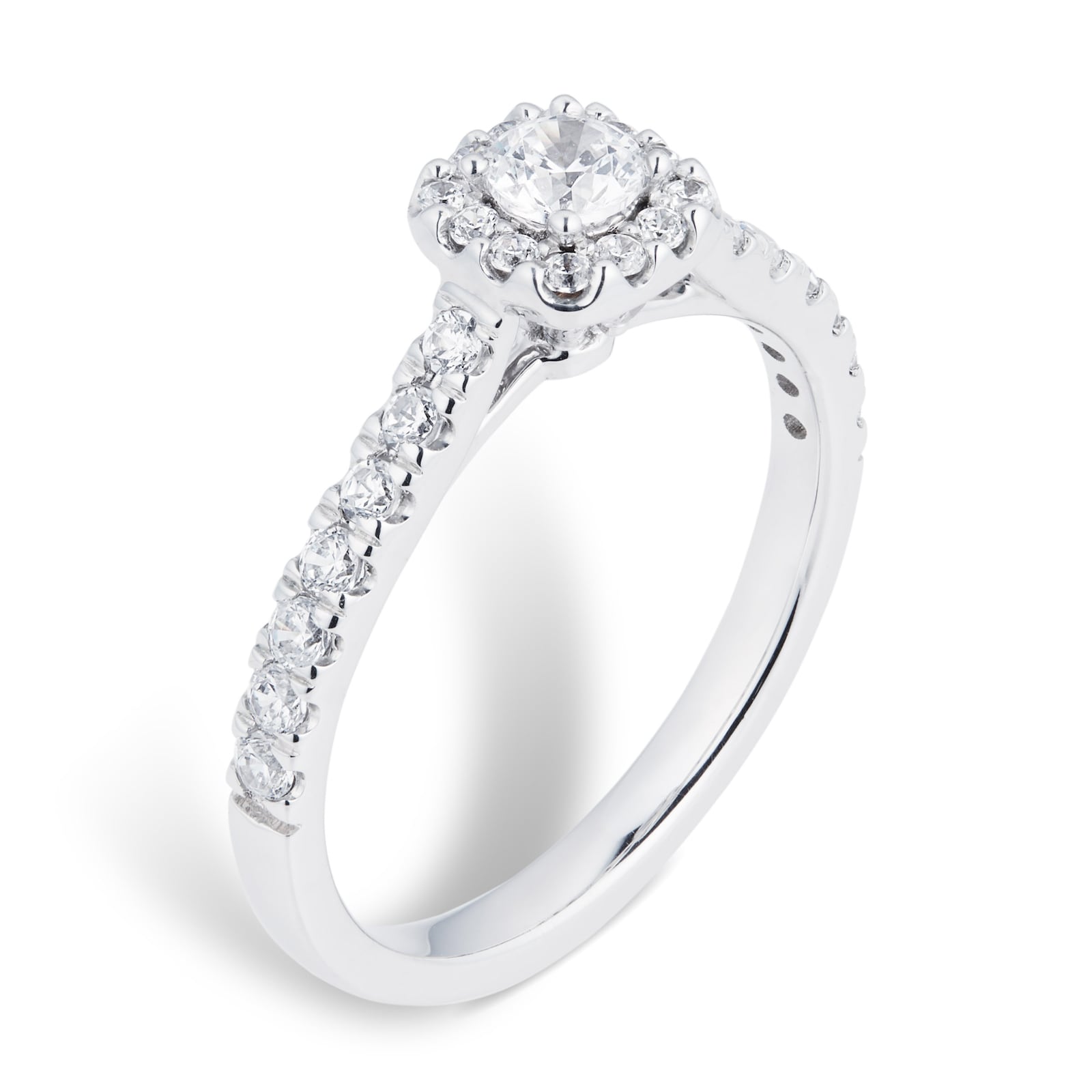 Goldsmiths 18ct White Gold 0.60cttw Diamond Halo Engagement Ring ...