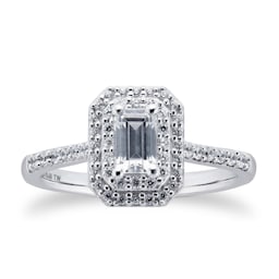 06018433 - 18ct White Gold 0.60cttw Diamond Emerald Cut Double Halo Ring