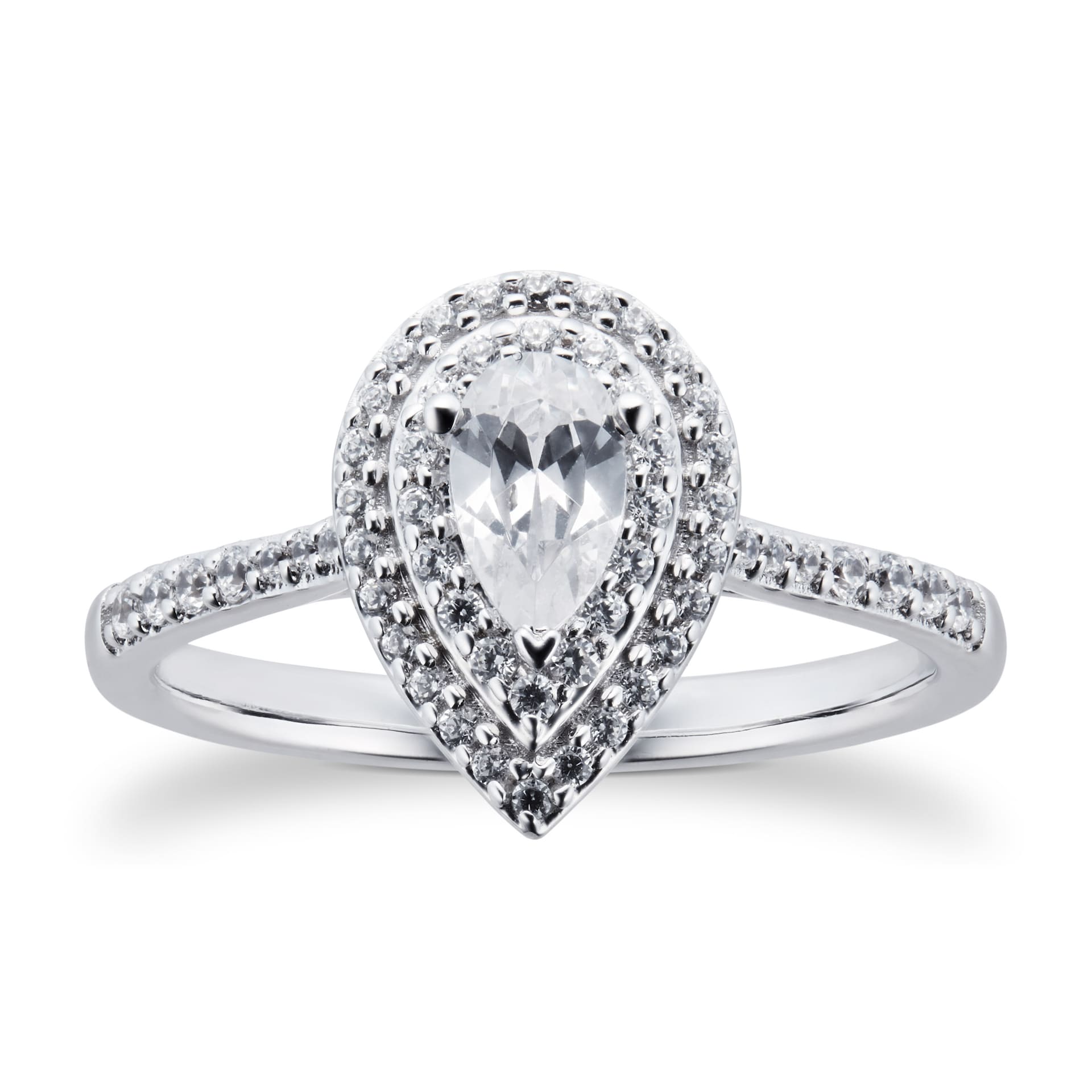 Goldsmiths 18ct White Gold 0.60cttw Diamond Pear Cut Double Halo Ring Goldsmiths 18ct White Gold 0.60cttw Diamond Pear Cut Double Halo Ring