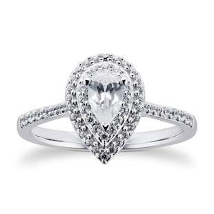 Goldsmiths 18ct White Gold 0.60cttw Diamond Pear Cut Double Halo Ring