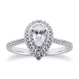 06018434 - 18ct White Gold 0.60cttw Diamond Pear Cut Double Halo Ring