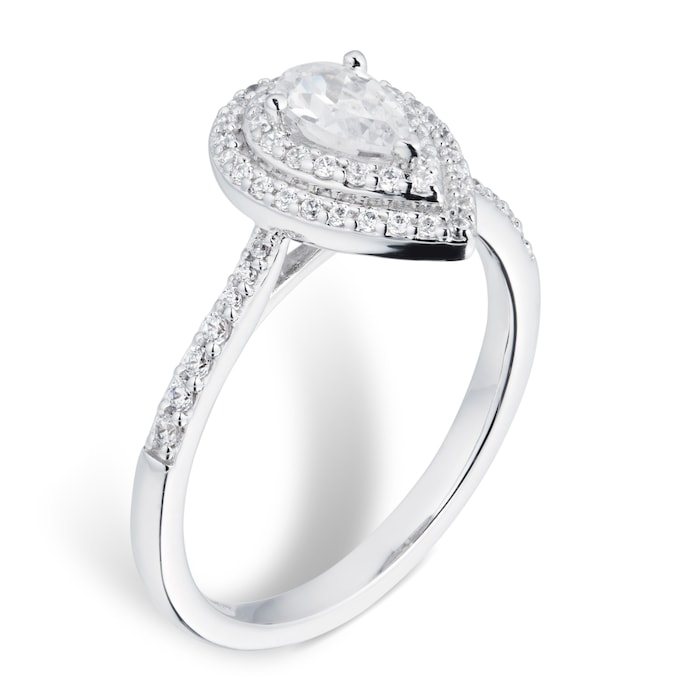 Goldsmiths 18ct White Gold 0.60cttw Diamond Pear Cut Double Halo Ring