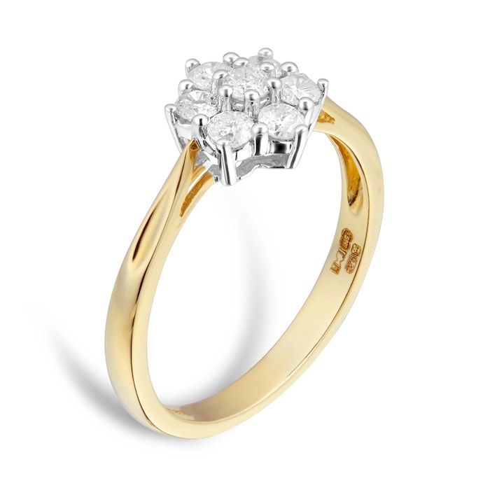 Goldsmiths 9ct Yellow Gold 0.50cttw Diamond Cluster Ring