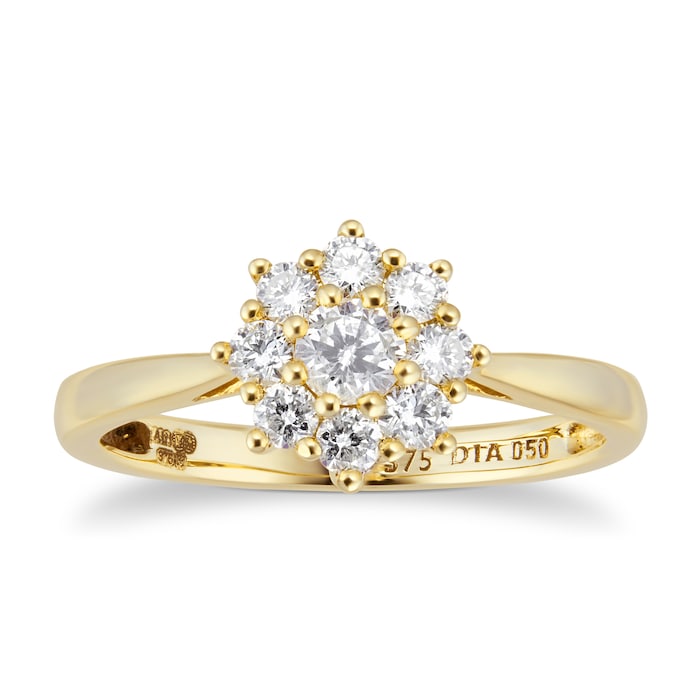 Goldsmiths 9ct Yellow Gold 0.50cttw Diamond Cluster Ring