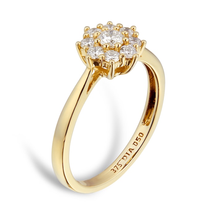Goldsmiths 9ct Yellow Gold 0.50cttw Diamond Cluster Ring