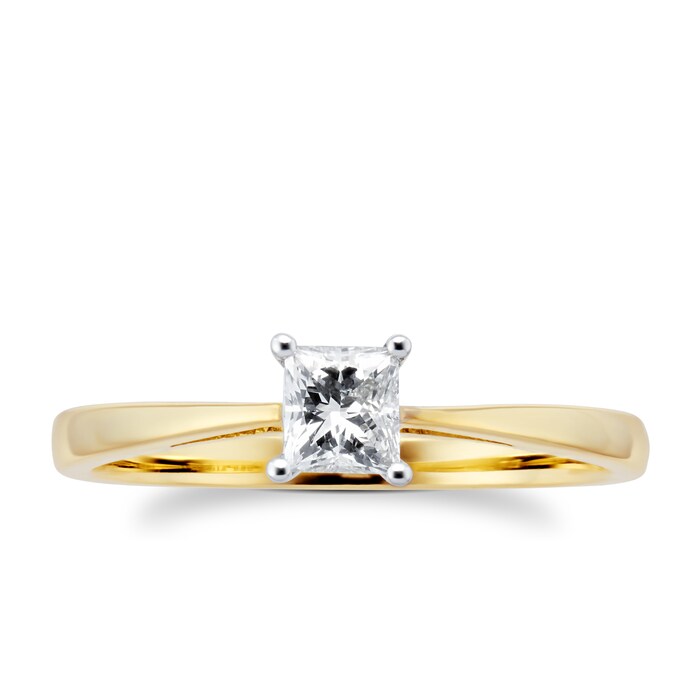 Goldsmiths Princess Cut 0.50 Carat Solitaire Diamond Ring In 18 Carat Yellow Gold