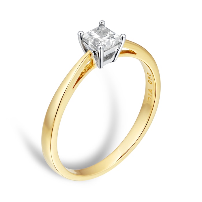 Goldsmiths Princess Cut 0.50 Carat Solitaire Diamond Ring In 18 Carat Yellow Gold