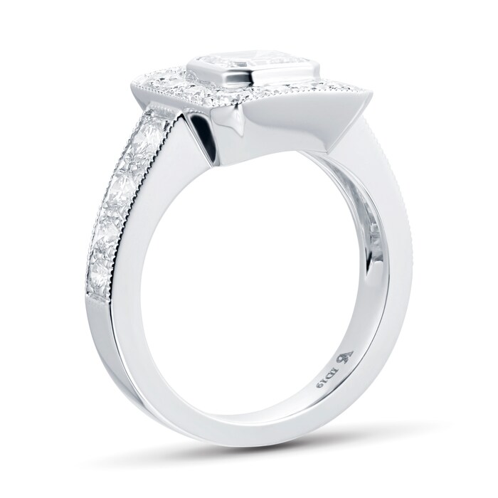 Mappin & Webb Platinum Ascher Cut Diamond & Diamond Set Should Ring