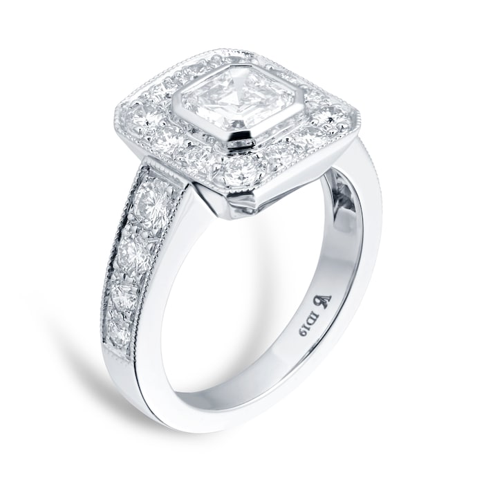 Mappin & Webb Platinum Ascher Cut Diamond & Diamond Set Should Ring