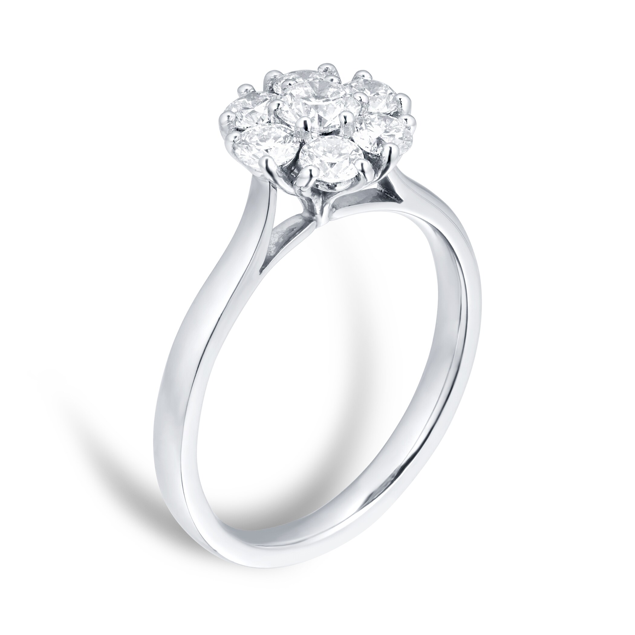 Goldsmiths Brilliant Cut 0.80 Carat Total Weight Diamond Flower Cluster Ring in Platinum