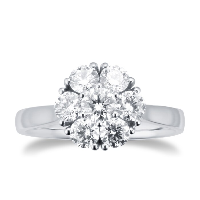 Goldsmiths Brilliant Cut 1.15 Carat Total Weight Diamond Flower Cluster Ring in Platinum