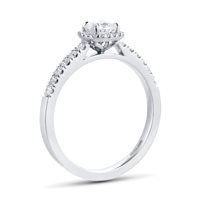 Goldsmiths Platinum 0.72ct Brilliant Cut Diamond Cushion Cut Halo Ring