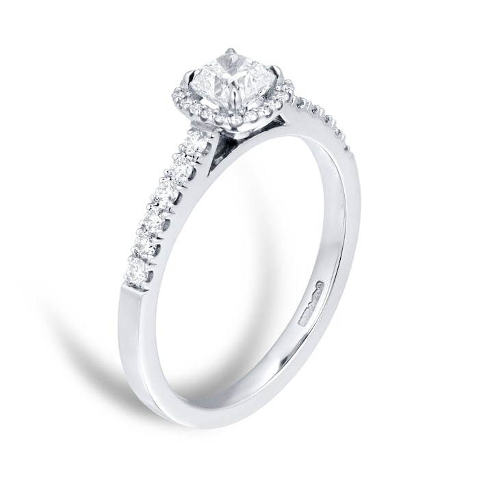 Goldsmiths Platinum 0.72ct Brilliant Cut Diamond Cushion Cut Halo Ring