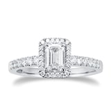 Goldsmiths Platinum 0.72ct Emerald Cut Diamond Cushion Cut Halo Ring