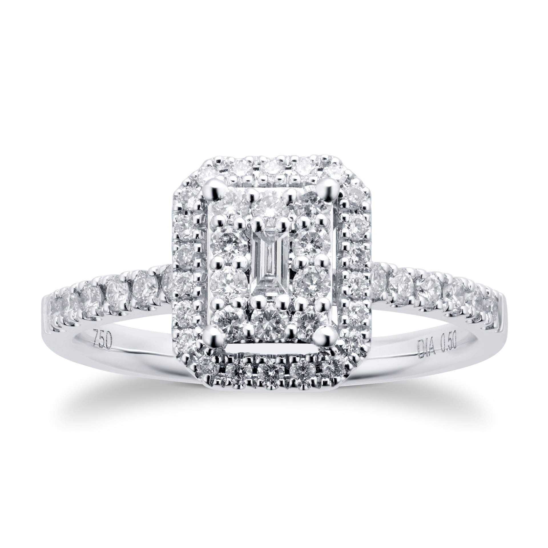 Goldsmiths 18ct White Gold 0.50cttw Diamond Emerald Cut Cluster Ring
