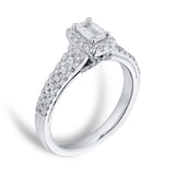 Goldsmiths 18ct White Gold 0.75cttw Diamond Double Row Emerald Halo Ring