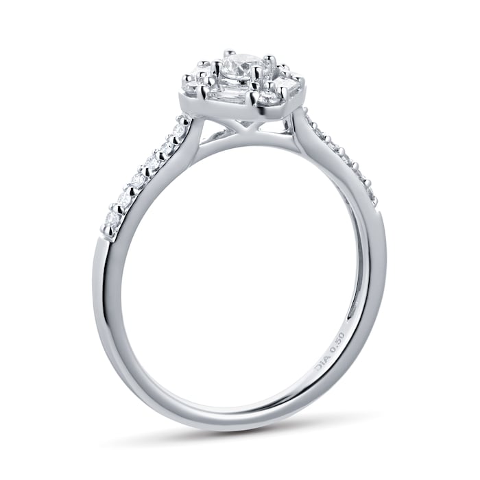 Goldsmiths 18ct White Gold 0.50cttw Diamond Square Cluster Ring - Ring Size H