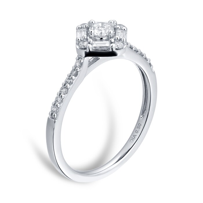 Goldsmiths 18ct White Gold 0.50cttw Diamond Square Cluster Ring - Ring Size H