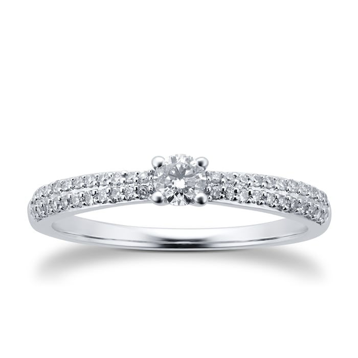 Goldsmiths 9ct White Gold 0.34cttw Solitaire Ring with Diamond Set Shoulders - Ring Size O