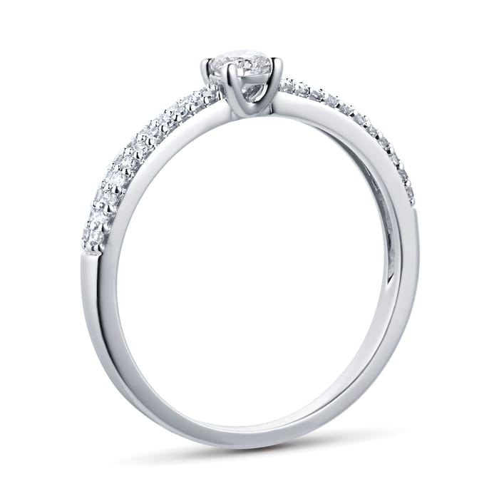 Goldsmiths 9ct White Gold 0.34cttw Solitaire Ring with Diamond Set Shoulders - Ring Size O