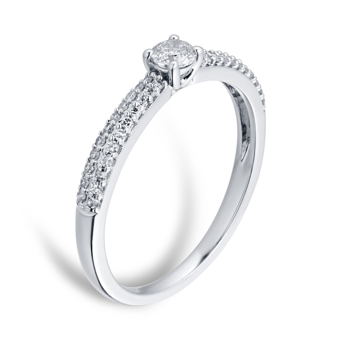 Goldsmiths 9ct White Gold 0.34cttw Solitaire Ring with Diamond Set Shoulders - Ring Size O