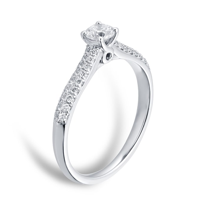 Goldsmiths 9ct White Gold 0.50ct Diamond Solitaire with Diamond Pave shoulders