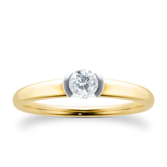 Goldsmiths 9ct Yellow Gold 0.30ct Half Bezel Solitaire Diamond Ring