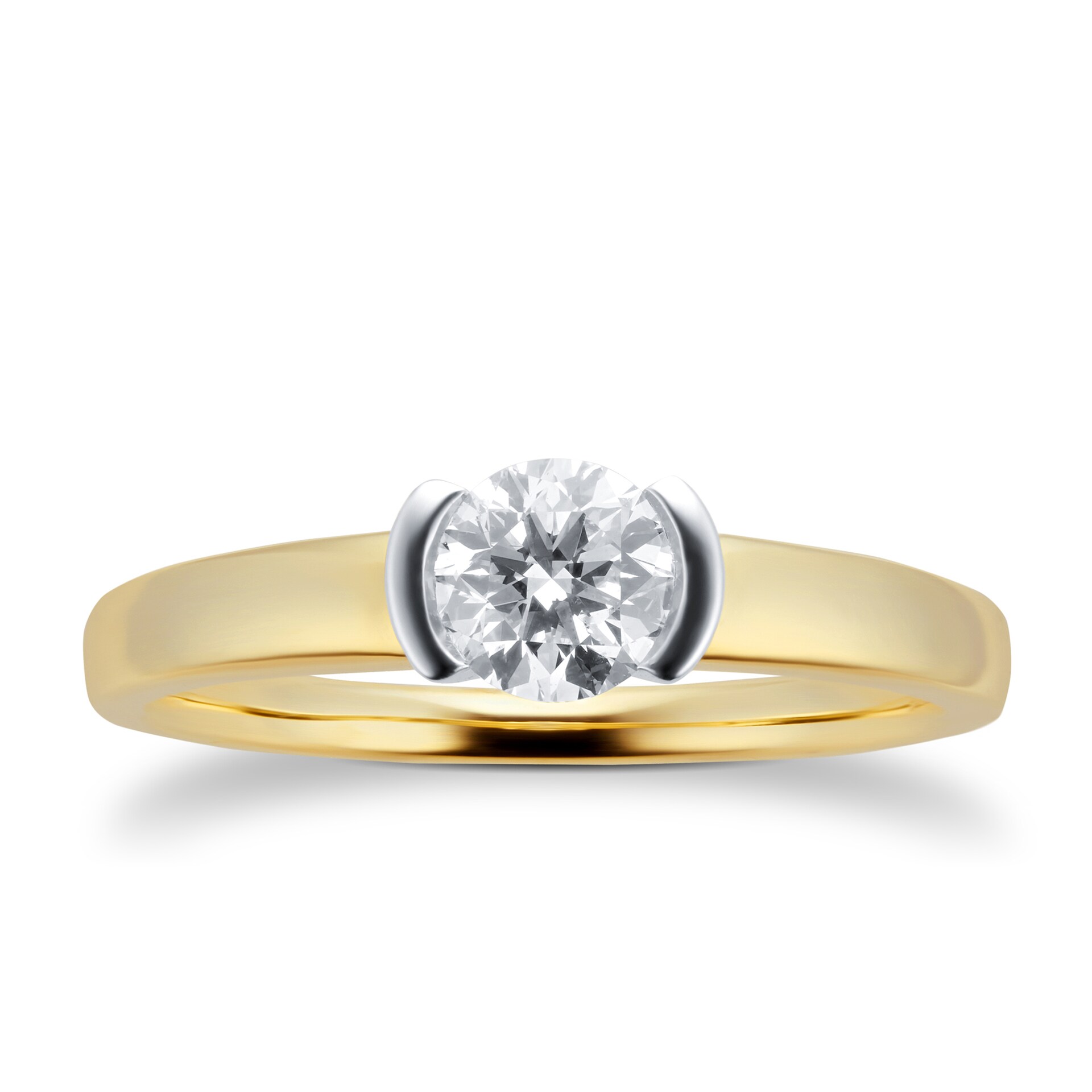 Goldsmiths 9ct Yellow Gold 0.50ct Half Bezel Solitaire Diamond Ring
