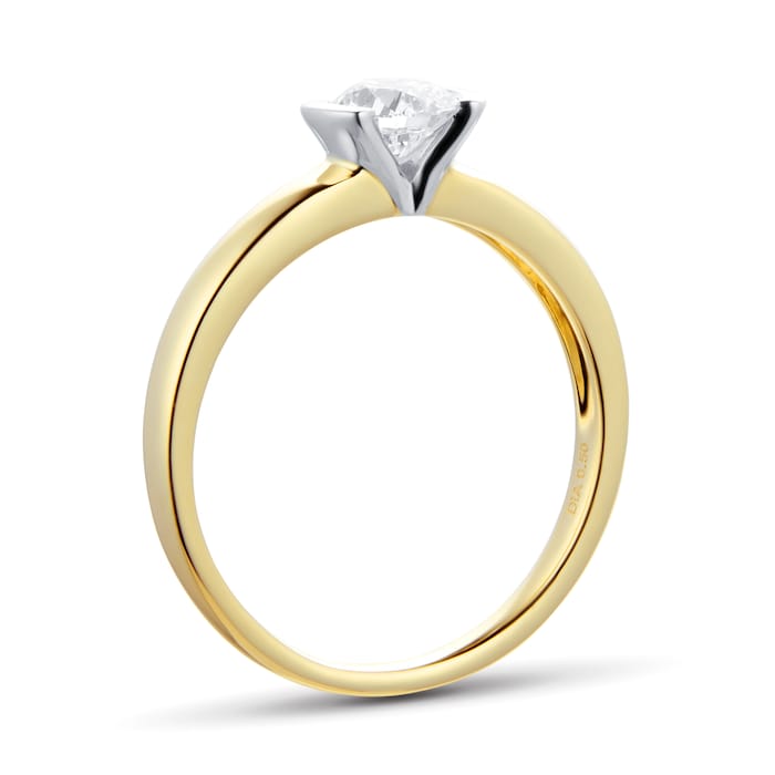 Goldsmiths 9ct Yellow Gold 0.50ct Half Bezel Solitaire Diamond Ring