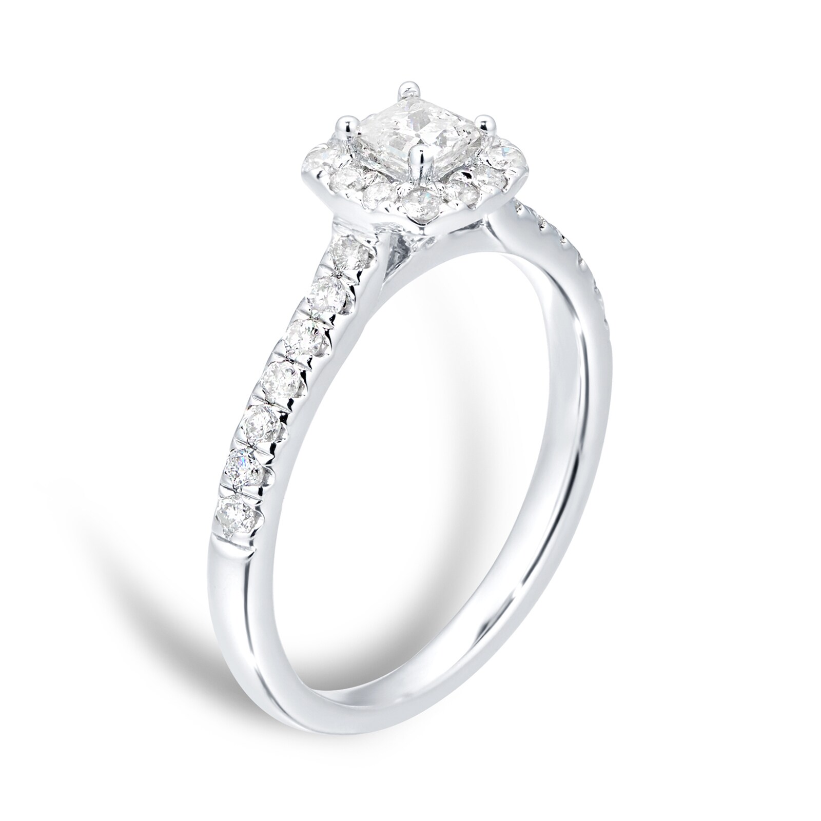 Goldsmiths 18ct White Gold 0.60cttw Diamond Princess Cut Halo Engagement Ring