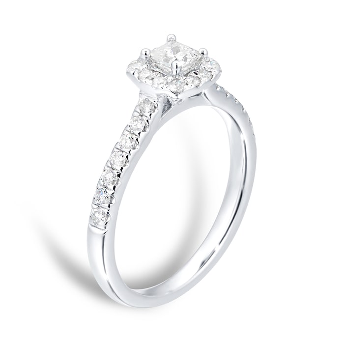 Goldsmiths 18ct White Gold 0.60cttw Diamond Princess Cut Halo Engagement Ring