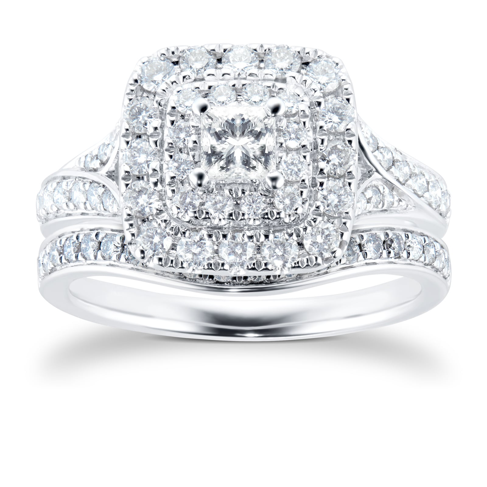 Platinum 1.20ct Diamond Princess Cut Bridal Set Ring
