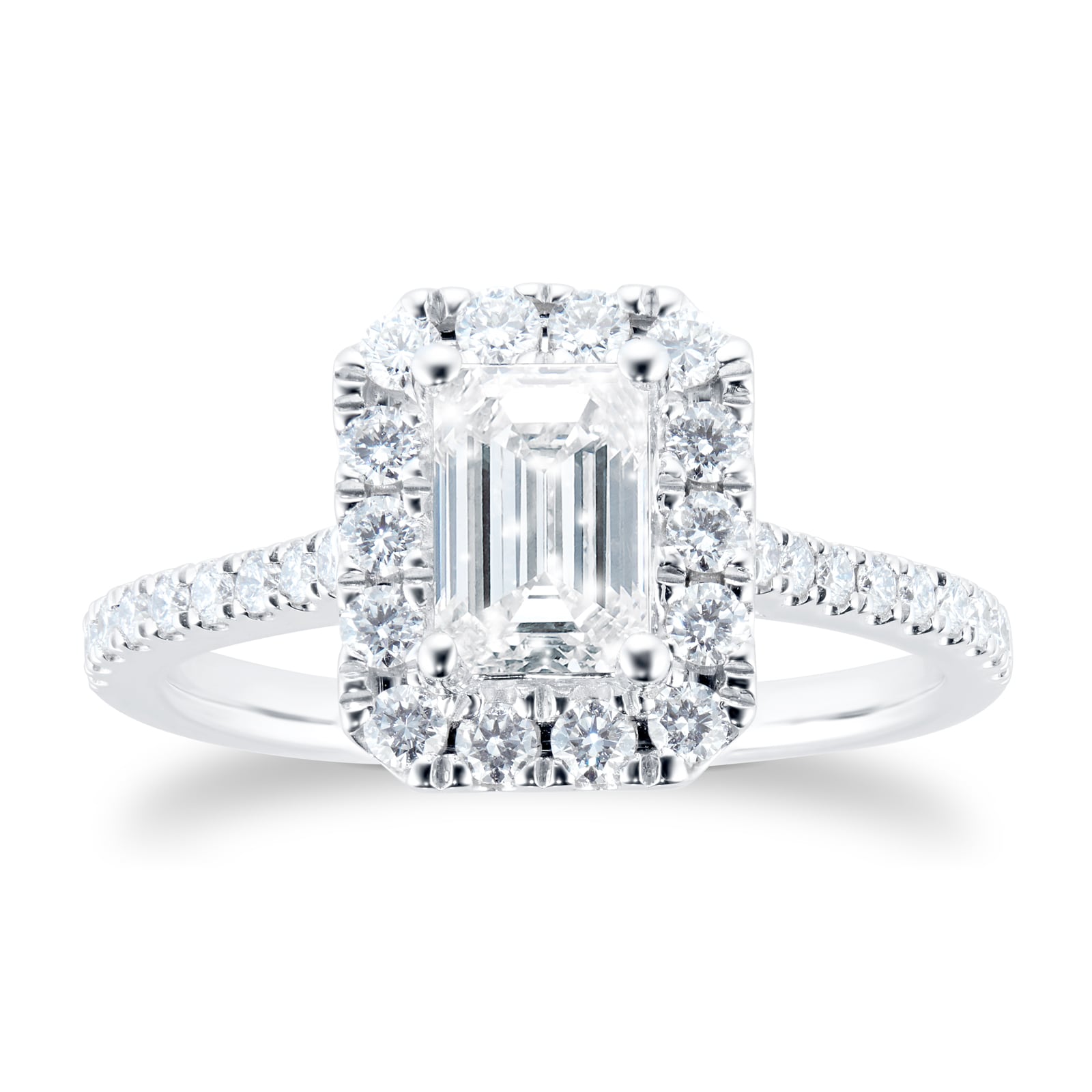 Platinum 1.20ct Diamond Emerald Cut Halo Ring