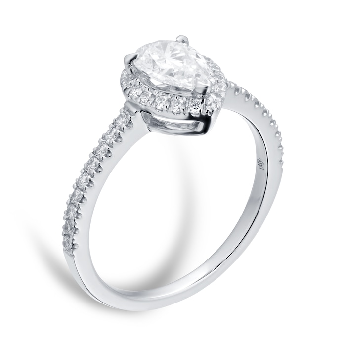 Mappin & Webb Platinum Amelia 0.90ct Pear Halo Engagement Ring - Ring Size K