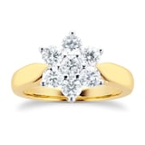 Goldsmiths 18ct Yellow Gold 1.01ct Goldsmiths Brightest Diamond Cluster Ring - Ring Size L