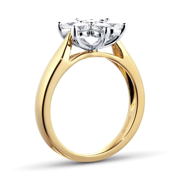 Goldsmiths 18ct Yellow Gold 1.01ct Goldsmiths Brightest Diamond Cluster Ring - Ring Size M
