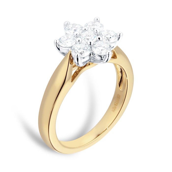 Goldsmiths 18ct Yellow Gold 1.01ct Goldsmiths Brightest Diamond Cluster Ring