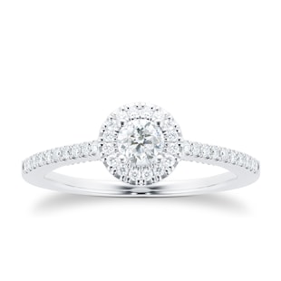 Goldsmiths Platinum 0.50cttw Brilliant Cut Diamond Halo Set Shoulder Engagement Ring