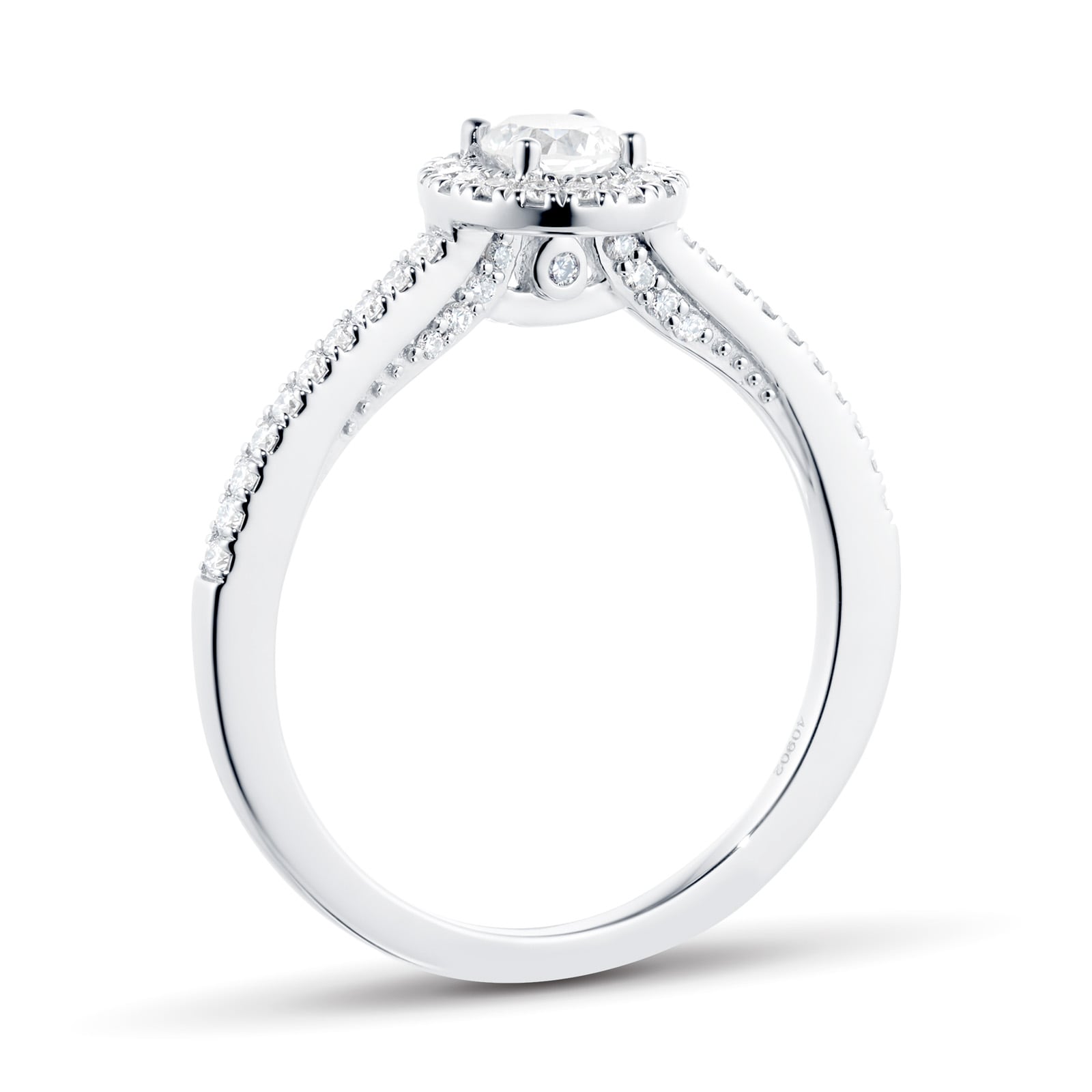 Goldsmiths Platinum 0.50cttw Brilliant Cut Diamond Halo Set Shoulder Engagement Ring- Ring Size M Goldsmiths Platinum 0.50cttw Brilliant Cut Diamond Halo Set Shoulder Engagement Ring- Ring Size M