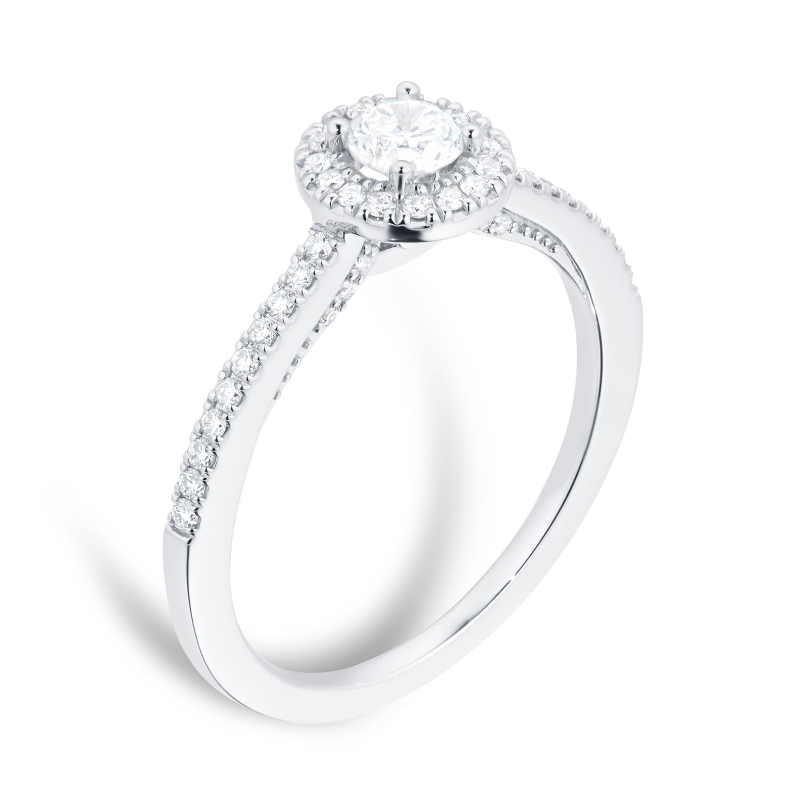 Goldsmiths Platinum 0.50cttw Brilliant Cut Diamond Halo Set Shoulder Engagement Ring- Ring Size M Goldsmiths Platinum 0.50cttw Brilliant Cut Diamond Halo Set Shoulder Engagement Ring- Ring Size M