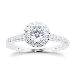 Goldsmiths Platinum 0.95cttw Brilliant Cut Diamond Halo Set Shoulder Engagement Ring